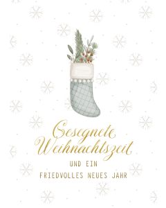 Postkarte 'Gesegnete Weihnachtszeit' 12 Exemplare           Motiv: Gefüllter Socken