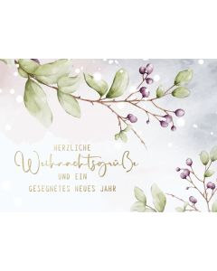 Postkarte 'Herzliche Weihnachtsgrüße und ein gesegnetes neues Jahr' 12x  Motiv: violette Beeren